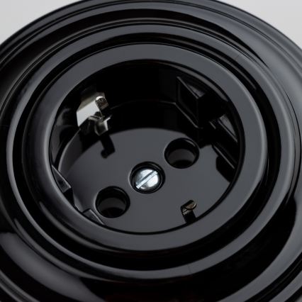 Kliklap - Prise murale rétro pour intérieur avec cadre SCHUKO, 230 V/16 A, finition noire