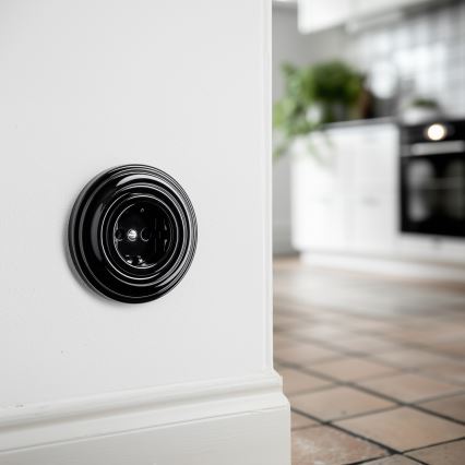 Kliklap - Prise murale rétro pour intérieur avec cadre SCHUKO, 230 V/16 A, finition noire