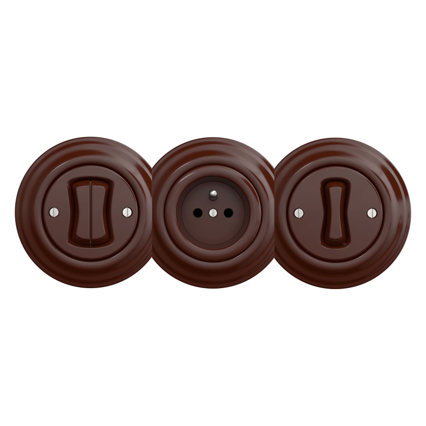 Kliklap - Prise murale rétro sans cadre SCHUKO 230V/16A, marron