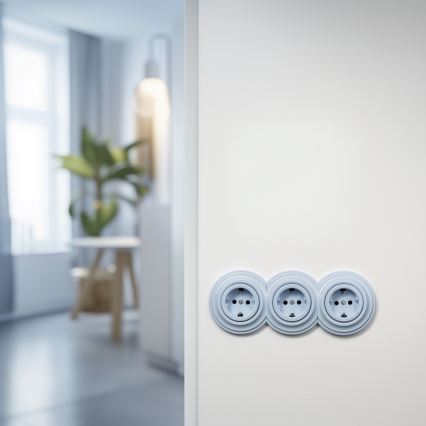 Kliklap - Prise murale rétro triple avec cadre SCHUKO 230 V, bleue