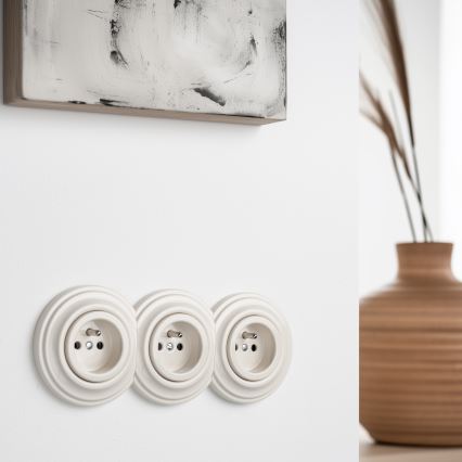 Kliklap - Prise murale triple rétro avec cadre 230 V beige