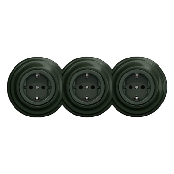 Kliklap - Prise murale triple rétro avec cadre SCHUKO 230 V, verte