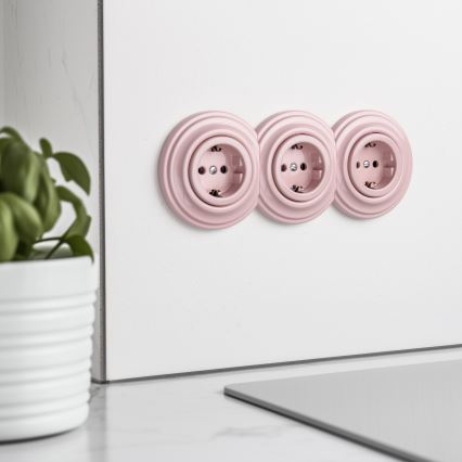 Kliklap - Prise murale triple rétro avec cadre SCHUKO 230V, vieux-rose