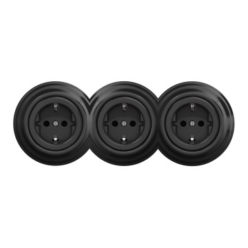 Kliklap - Prise triple rétro domestique avec cadre SCHUKO 230V noire