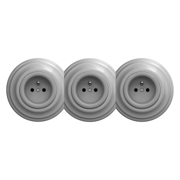 Kliklap - Prise triple rétro pour usage domestique avec cadre, 230 V, grise