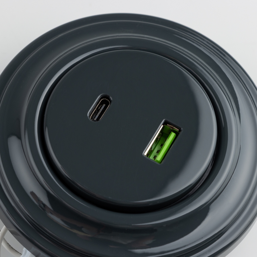 Kliklap - Prise USB rétro A+C avec cadre anthracite