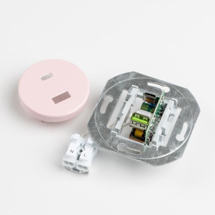 Kliklap - Prise USB rétro A+C avec cadre, rose poudré