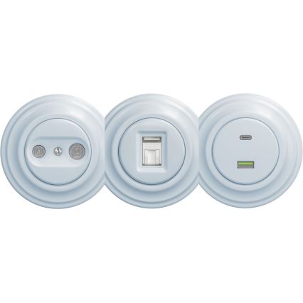 Kliklap - Prise USB rétro A+C sans cadre bleu