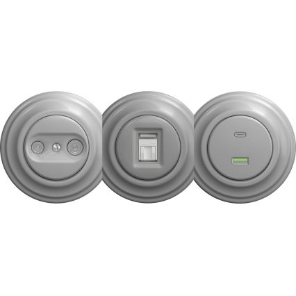 Kliklap - Prise USB rétro A+C sans cadre gris