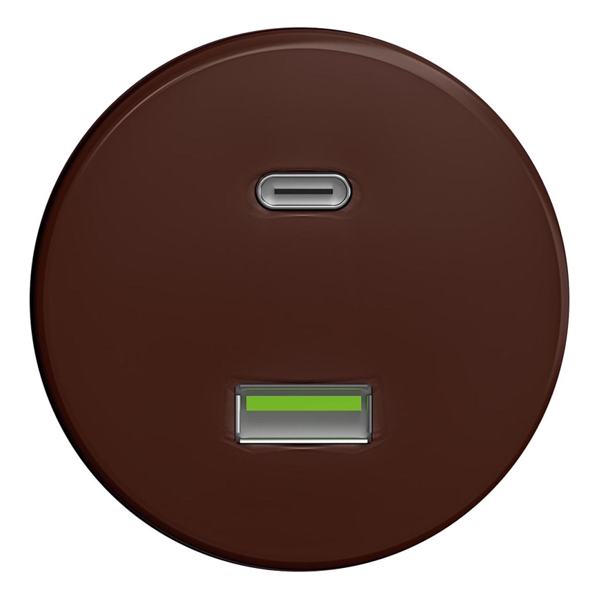 Kliklap - Prise USB rétro A+C sans cadre marron