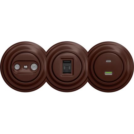 Kliklap - Prise USB rétro A+C sans cadre marron