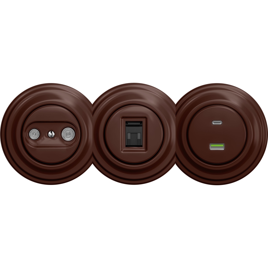 Kliklap - Prise USB rétro A+C sans cadre marron