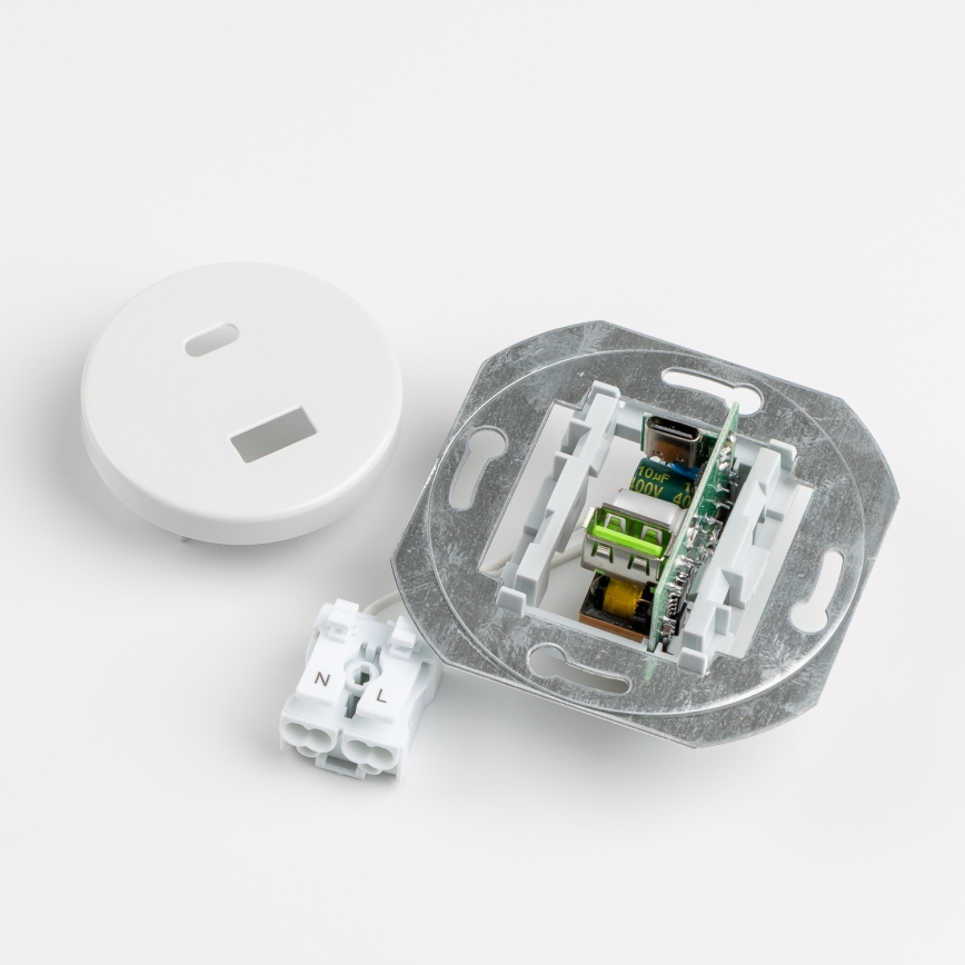 Kliklap - Prise USB rétro Type-A + Type-C avec cadre blanc neige