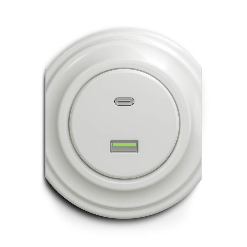Kliklap - Prise USB vintage A+C blanc