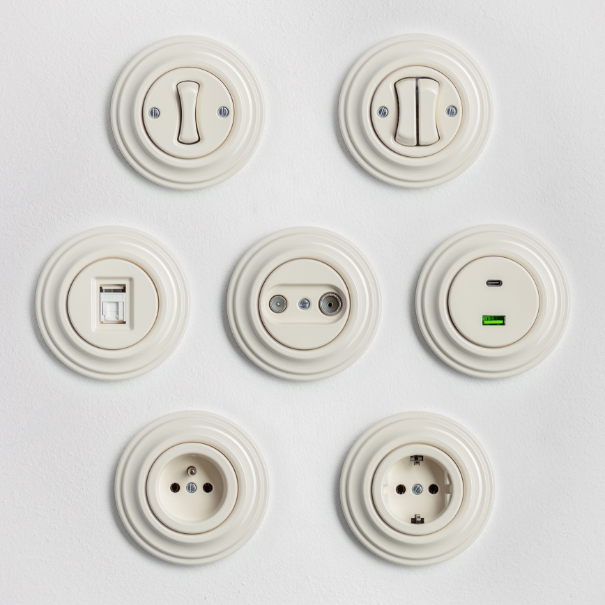 Kliklap - Retro drukknop met omlijsting, beige