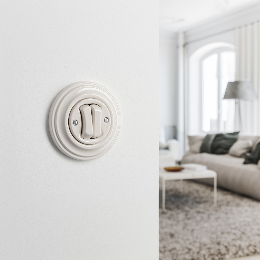 Kliklap - Retro dubbele drukknop met beige afdekraam