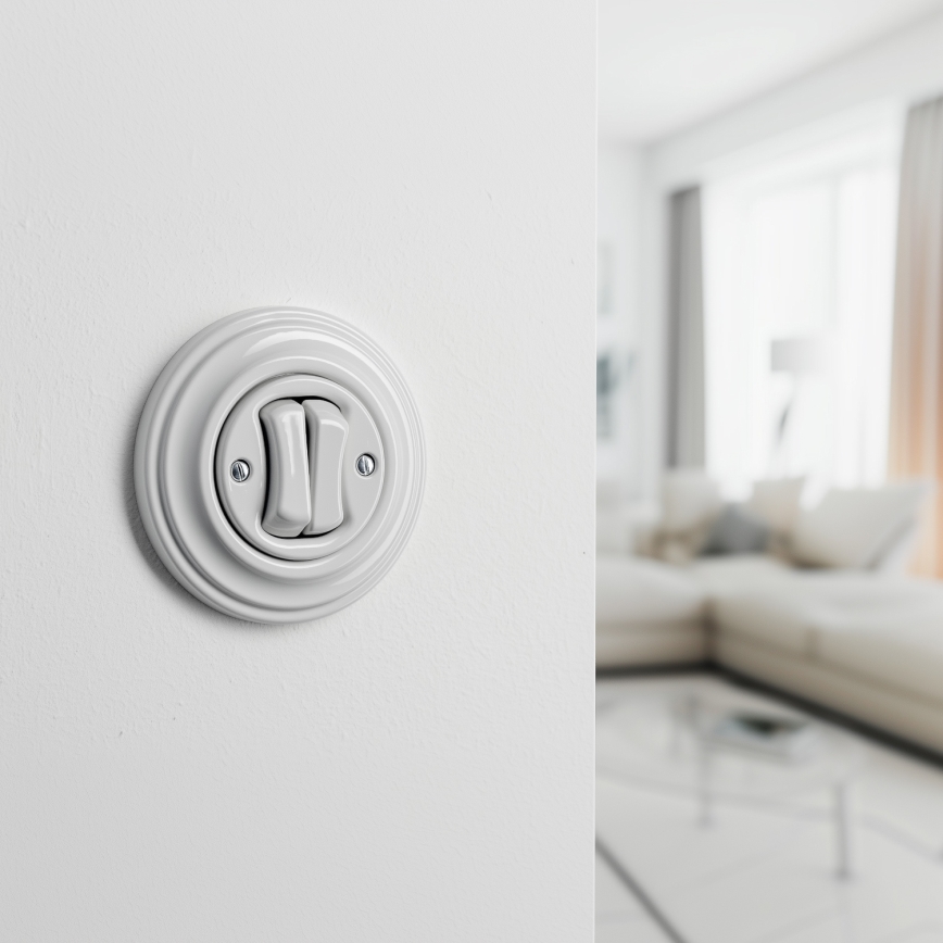 Kliklap - Retro dubbele drukknop met omlijsting, keramisch wit