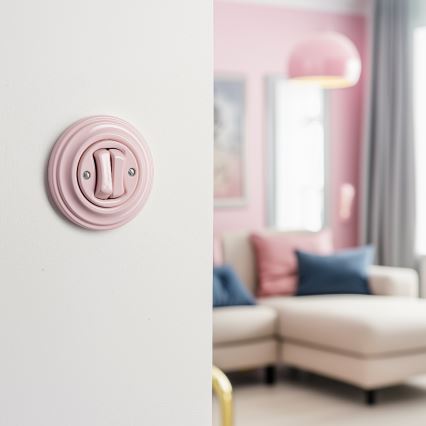 Kliklap - Retro dubbele schakelaar met afdekplaat, oudroze