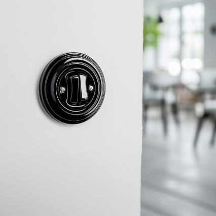 Kliklap - Retro dubbele trappenschakelaar met afdekraam nr. 6+6 zwart