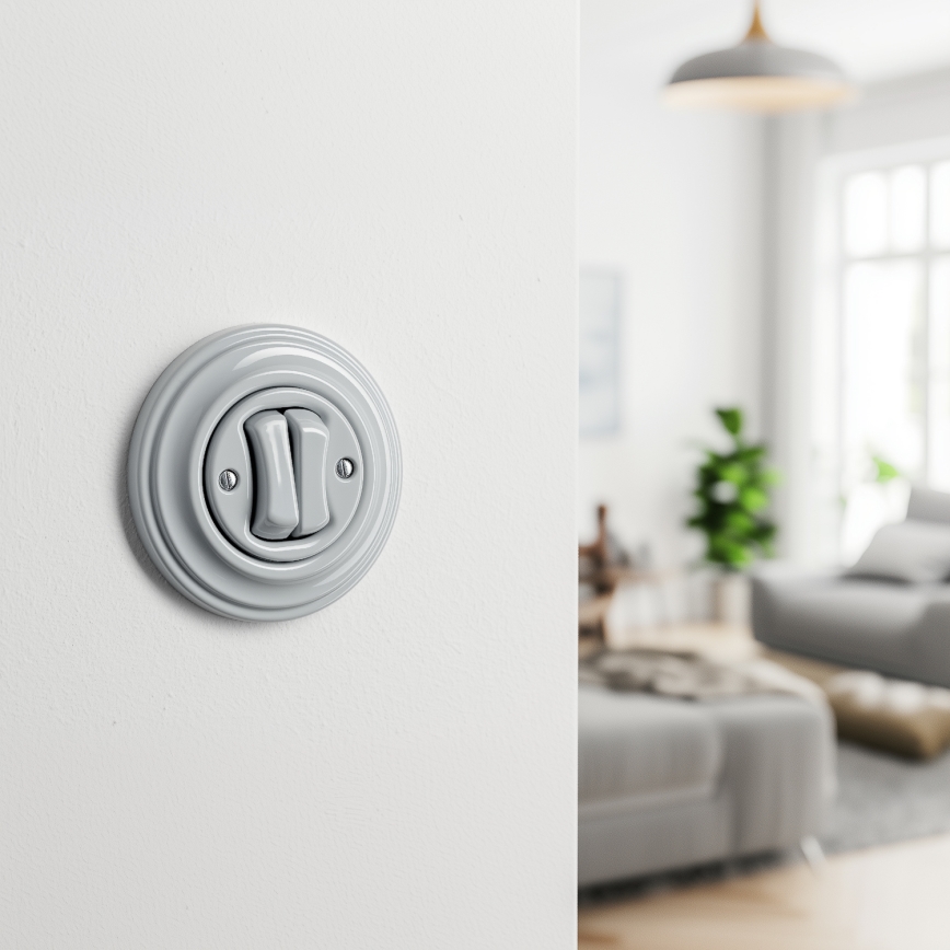 Kliklap - Retro dubbele trappenschakelaar met frame nr. 6+6 grijs