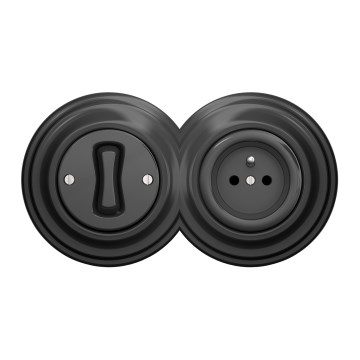 Kliklap - Retro eenpolige schakelaar nr. 1 en 230 V stopcontact met antraciet afdekraam