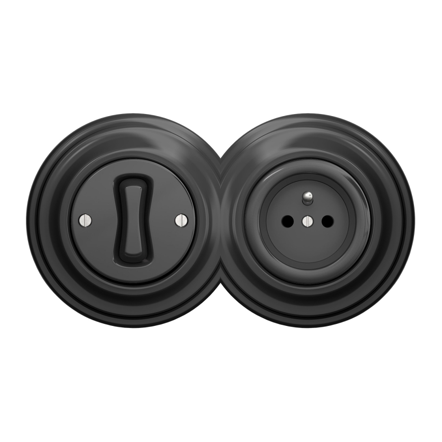 Kliklap - Retro eenpolige schakelaar nr. 1 en 230 V stopcontact met antraciet afdekraam