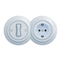Kliklap - Retro eenpolige schakelaar nr. 1 en SCHUKO-stopcontact 230V met afdekraam, blauw