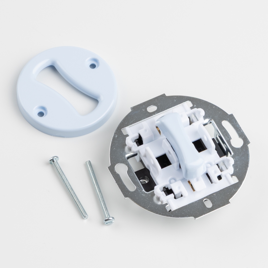 Kliklap - Retro eenpolige schakelaar nr. 1 en SCHUKO-stopcontact 230V met afdekraam, blauw