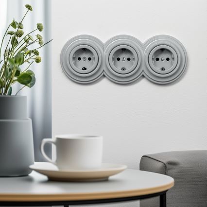 Kliklap - Retro huishoudelijk stopcontact zonder afdekraam SCHUKO 230V/16A grijs