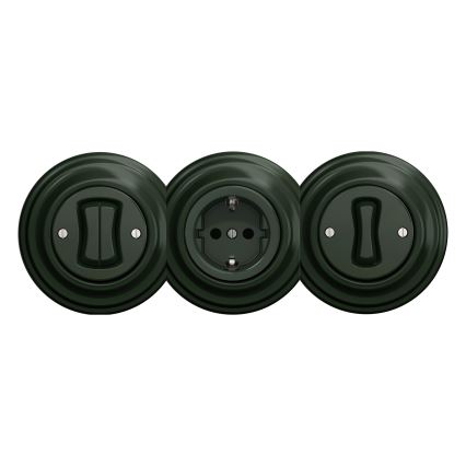 Kliklap - Retro huishoudelijke wandcontactdoos zonder afdekraam, SCHUKO 230V/16A, groen