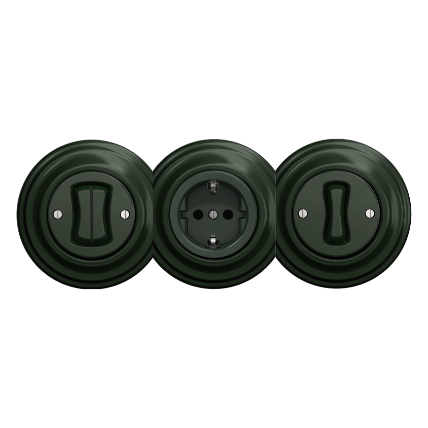 Kliklap - Retro huishoudelijke wandcontactdoos zonder afdekraam, SCHUKO 230V/16A, groen