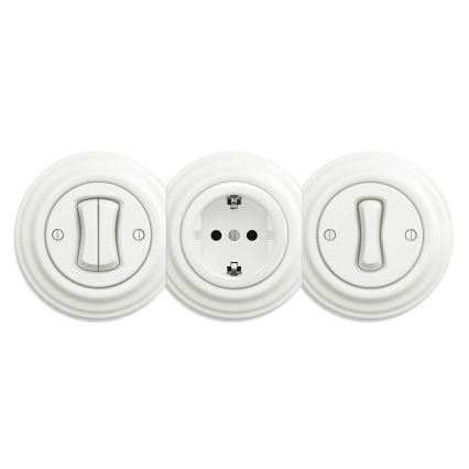 Kliklap - Retro huishoudelijke wandcontactdoos zonder afdekraam SCHUKO 230V/16A keramisch wit