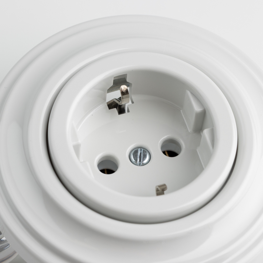 Kliklap - Retro keramische wandcontactdoos met afdekraam SCHUKO 230V/16A, wit
