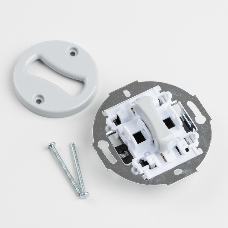 Kliklap - Retro kruisschakelaar met afdekraam nr. 7, grijs