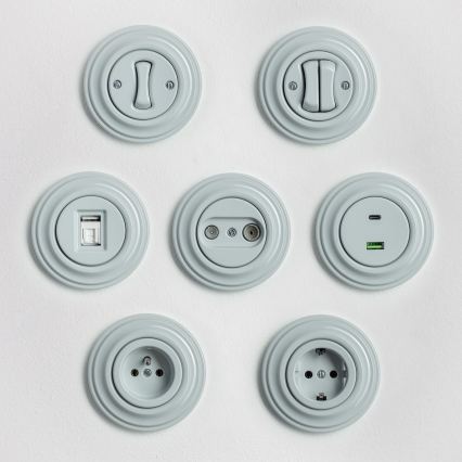 Kliklap - Retro kruisschakelaar met afdekraam nr. 7, grijs