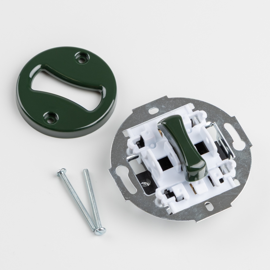 Kliklap - Retro kruisschakelaar met afdekraam nr. 7, groen