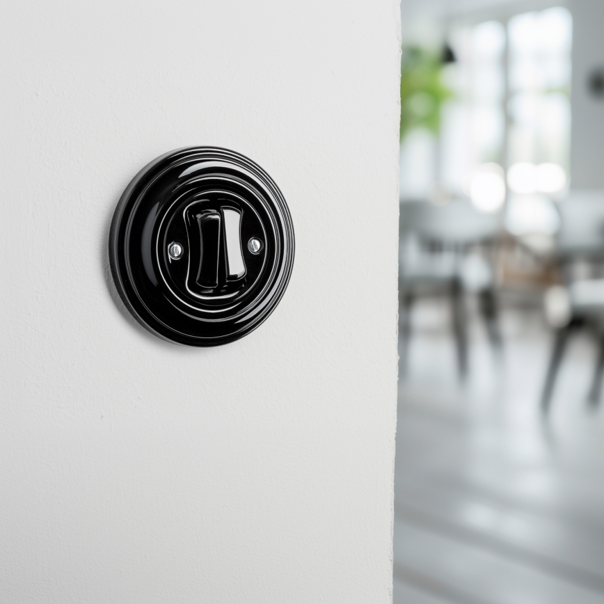 Kliklap - Retro serieschakelaar met afdekraam nr. 5, zwart