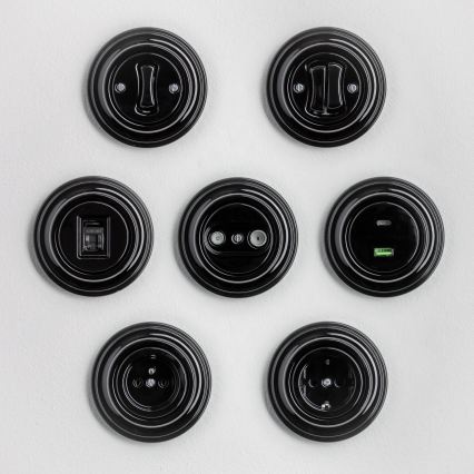 Kliklap - Retro serieschakelaar met afdekraam nr. 5, zwart