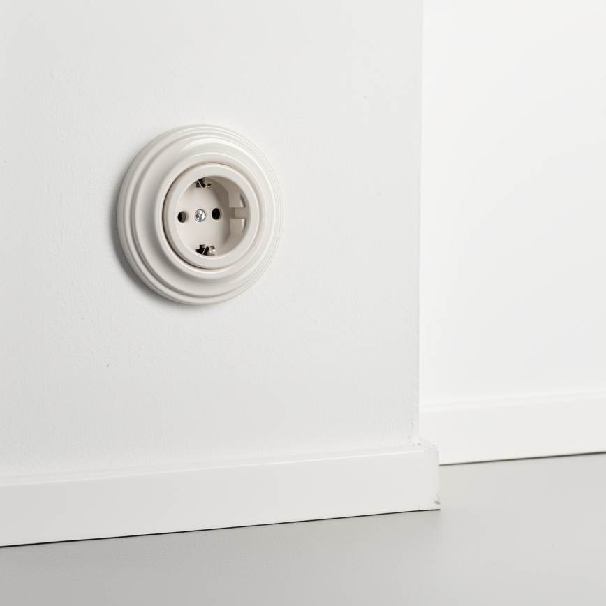 Kliklap - Retro stopcontact met afdekraam SCHUKO 230V/16A beige