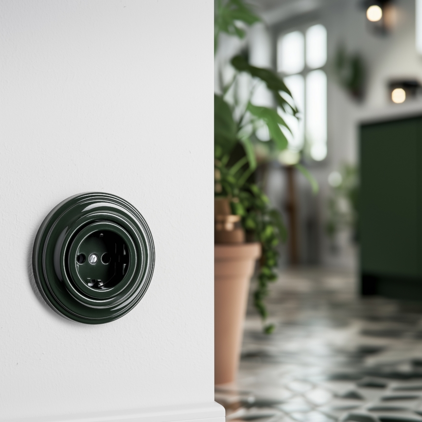 Kliklap - Retro stopcontact met lijst (SCHUKO) 230 V/16 A, groen