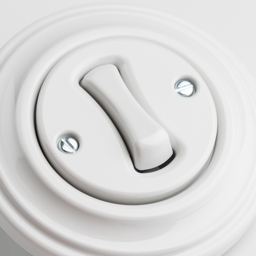 Kliklap - Retro traplichtschakelaar met frame nr. 6, keramisch wit