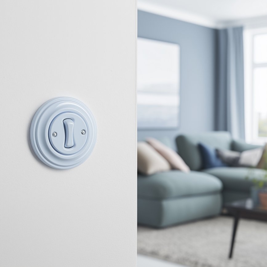 Kliklap - Retro trappenschakelaar met afdekraam nr. 6 blauw