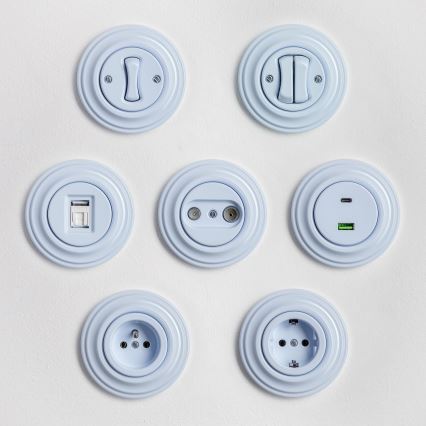 Kliklap - Retro trappenschakelaar met afdekraam nr. 6 blauw