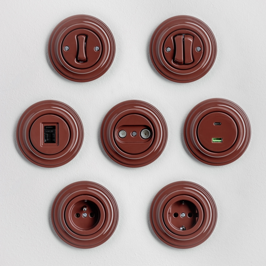 Kliklap - Retro trappenschakelaar met frame nr. 6, bruin