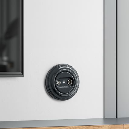 Kliklap - Retro TV+R aansluitdoos (doorgang) met antraciet frame