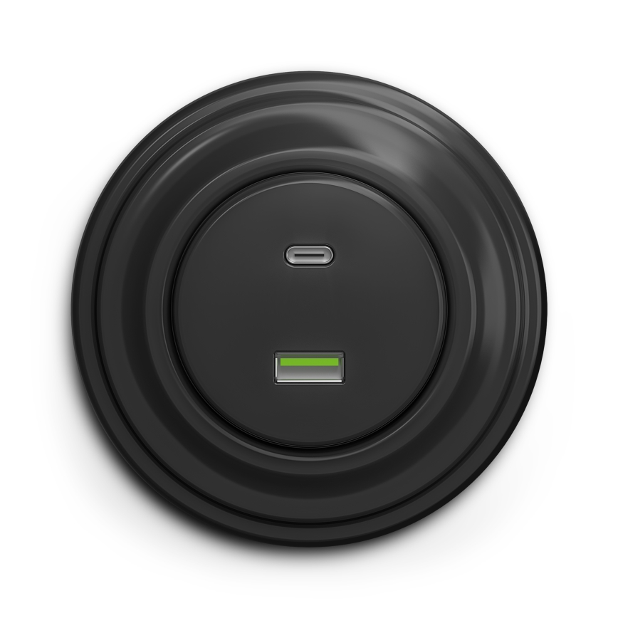 Kliklap - Retro USB-stopcontact met A- en C-poort en antraciet afdekraam