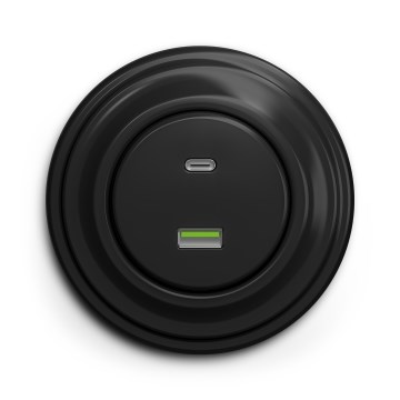 Kliklap - Retro USB-wandcontactdoos met USB-A en USB-C, zwart frame