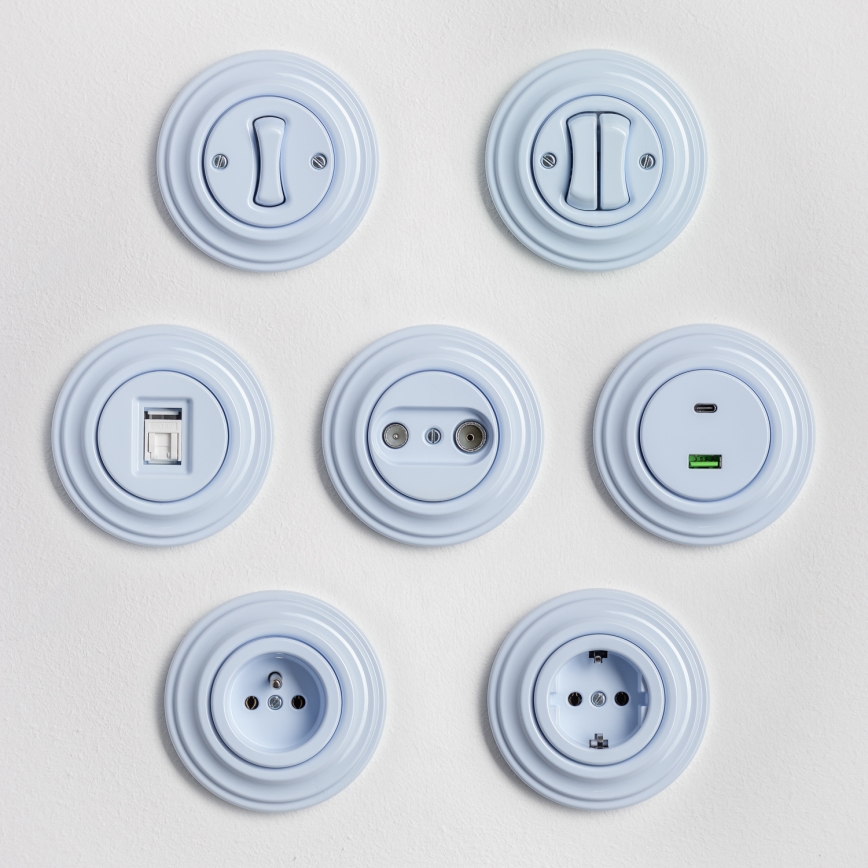 Kliklap - Retro wandcontactdoos met afdekraam 230V blauw