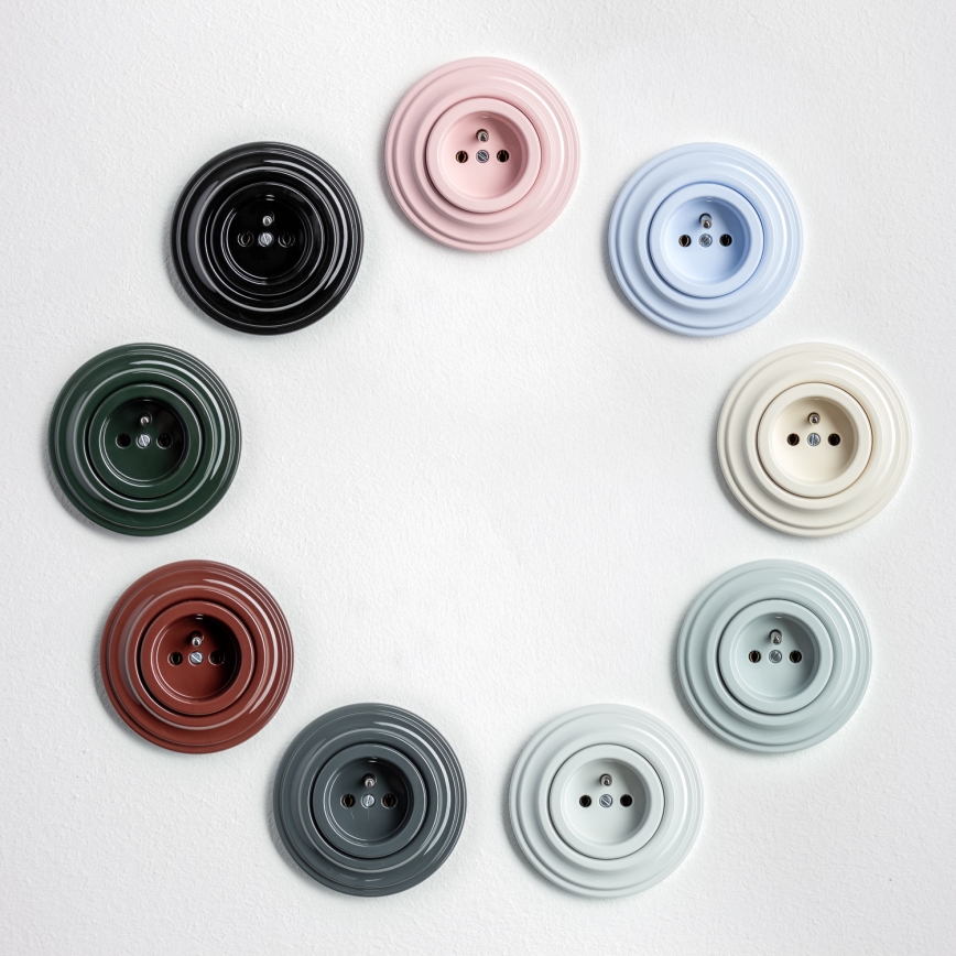 Kliklap - Retro wandcontactdoos met afdekraam 230V blauw