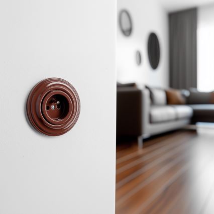 Kliklap - Retro wandcontactdoos met afdekraam 230V bruin